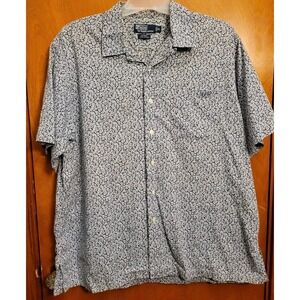 Polo Ralph Lauren Blue Floral Geometric Print Button Front Shirt Size XL - B